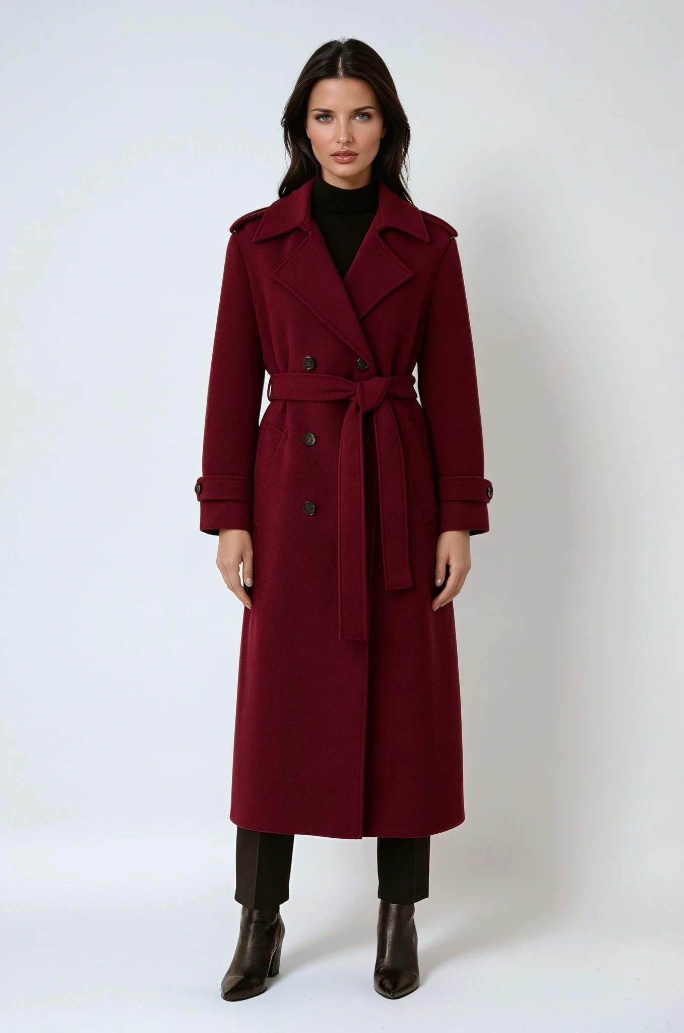 Dames Winterjas – Burgundy Kleur met Ceintuur