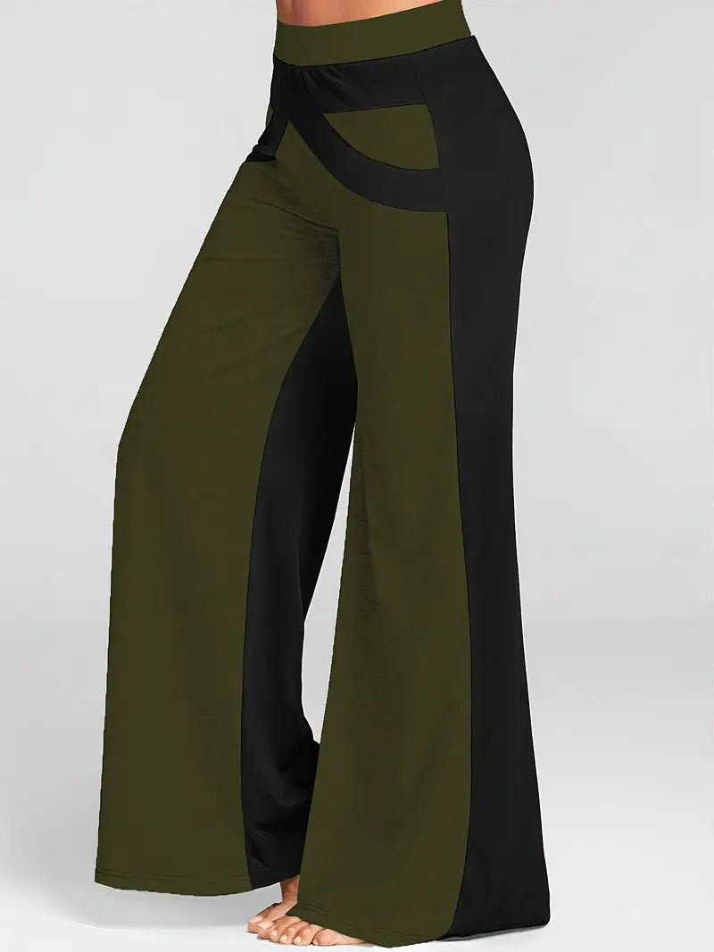 Mode Outlet | Stijlvolle Broek met Wijde Pijpen – Trendy Kleurblokdesign