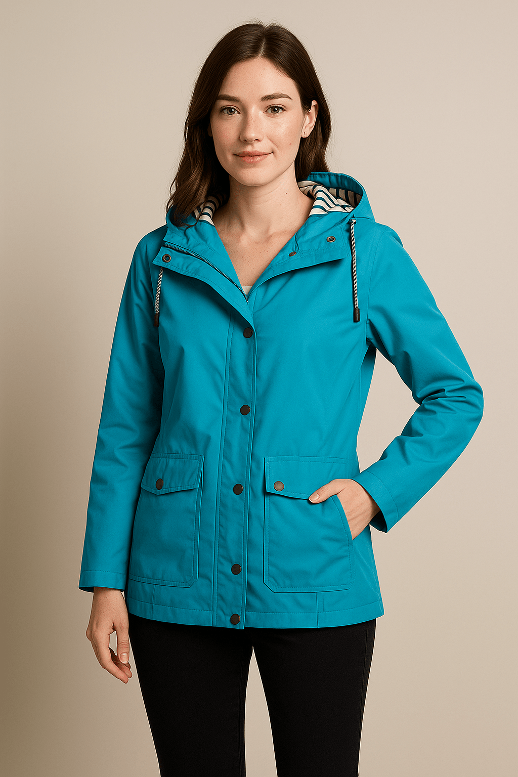 Dames Regenjas | Halflang model met capuchon en waterafstotende afwerking