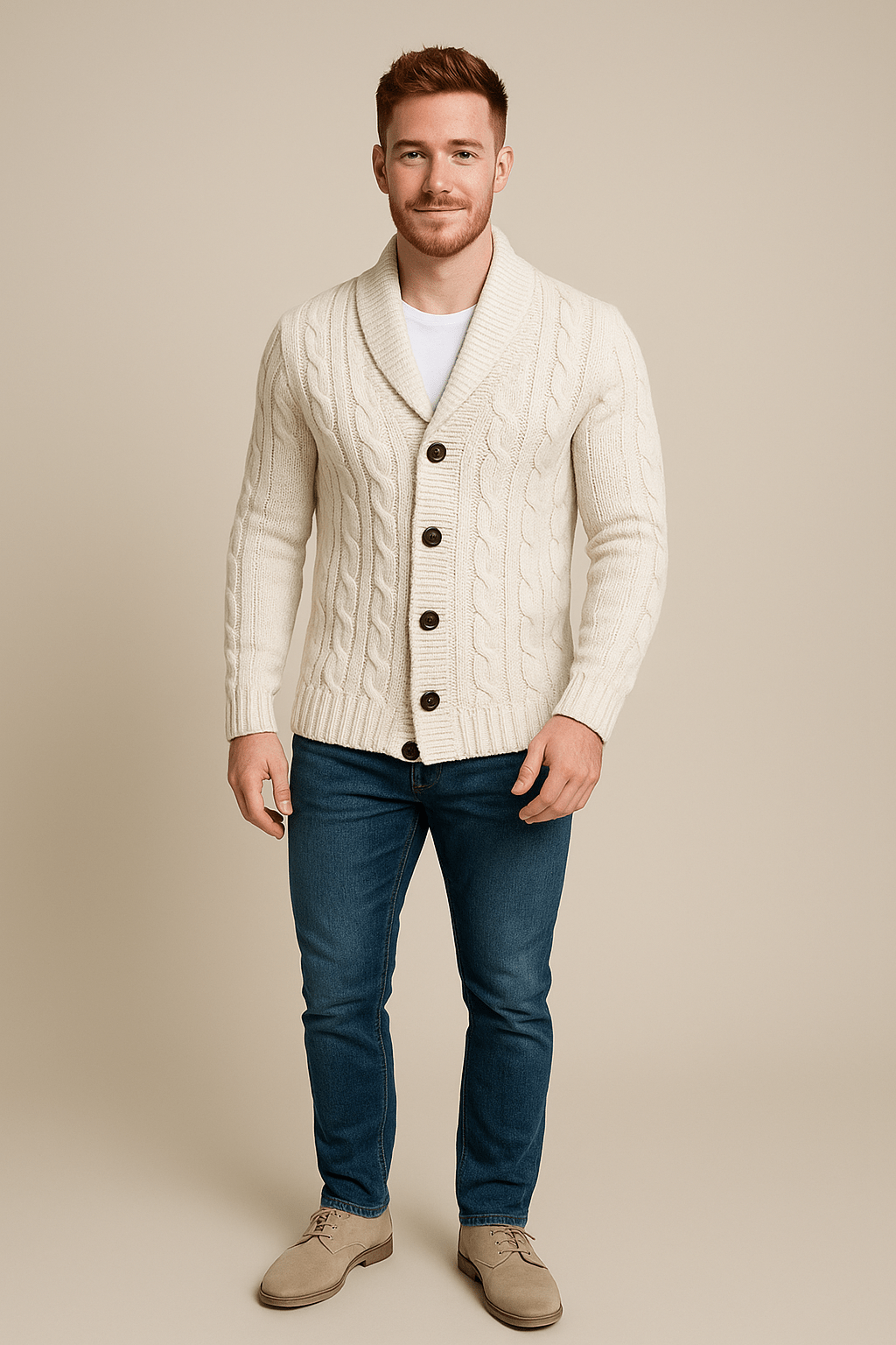 Heren kabelgebreid vest met knopen | Sjaalkraag & tijdloos design