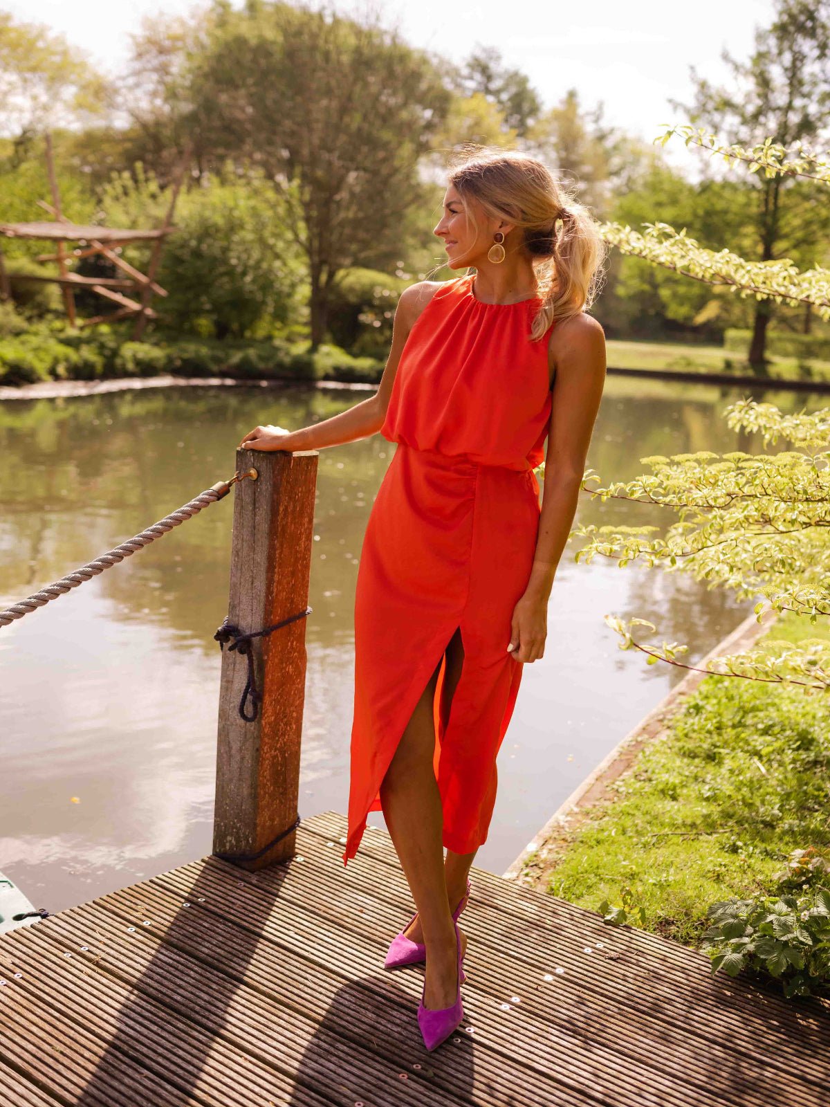 Dames Zomerjurk met Elegante Pasvorm – Licht en Stijlvol - De Mode OutletAA474-GS-Oranje-XS