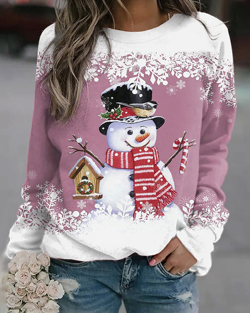 Dames Kerstsweatshirt met Sneeuwpopprint en Gezellige Stijl