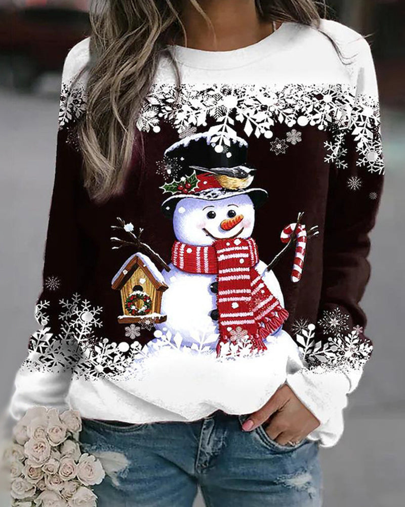 Dames Kerstsweatshirt met Sneeuwpopprint en Gezellige Stijl