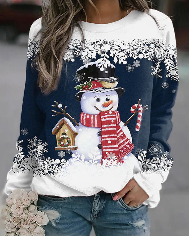 Dames Kerstsweatshirt met Sneeuwpopprint en Gezellige Stijl
