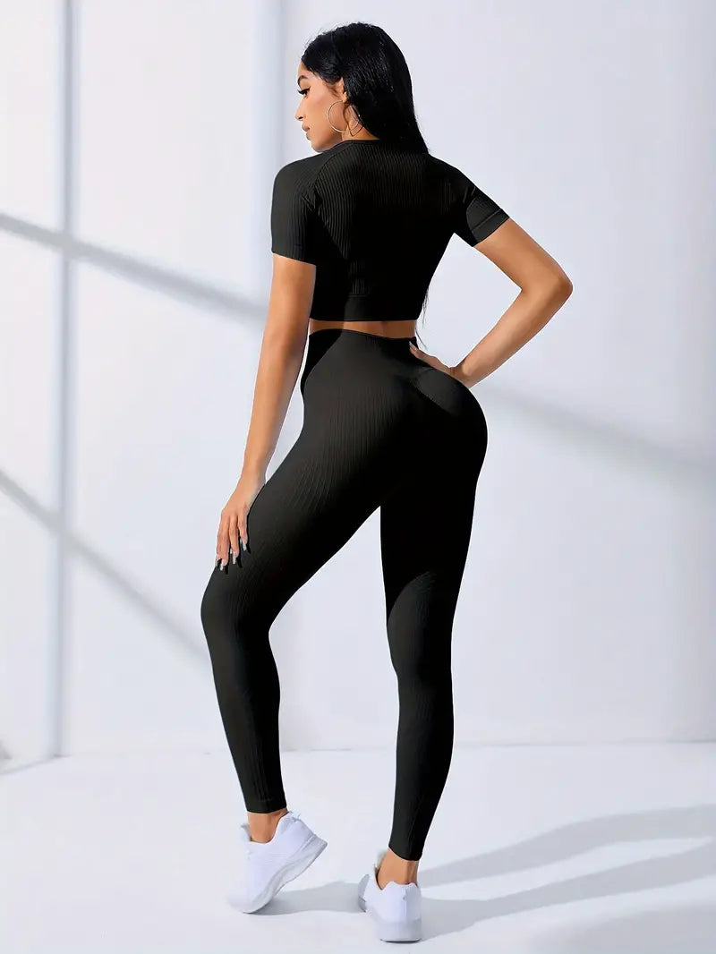 Dames Gymset met Cropped Top en High-Waist Legging