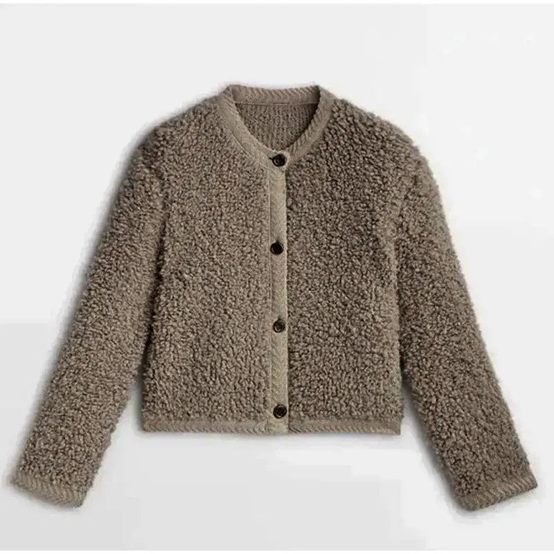 Dames Teddy Jas – Relaxed Fit Met Knoopsluiting en Ronde Hals