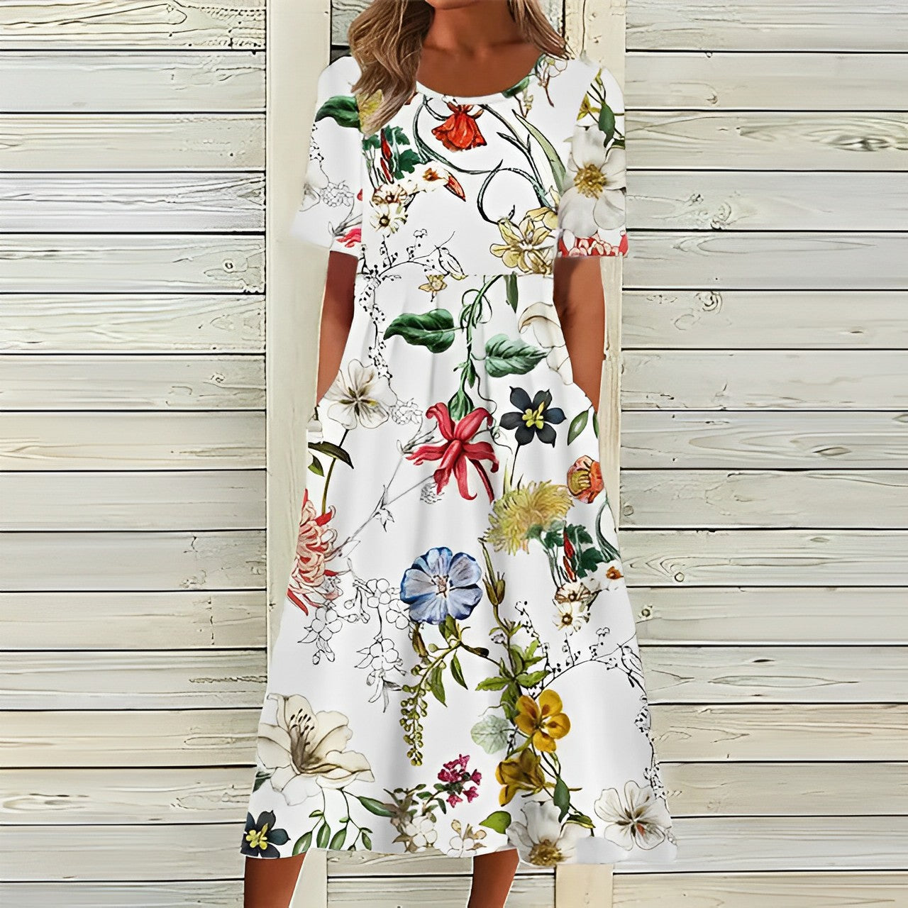 Elegante bloemenjurk met V-hals – licht en vrouwelijk voor zomerse dagen