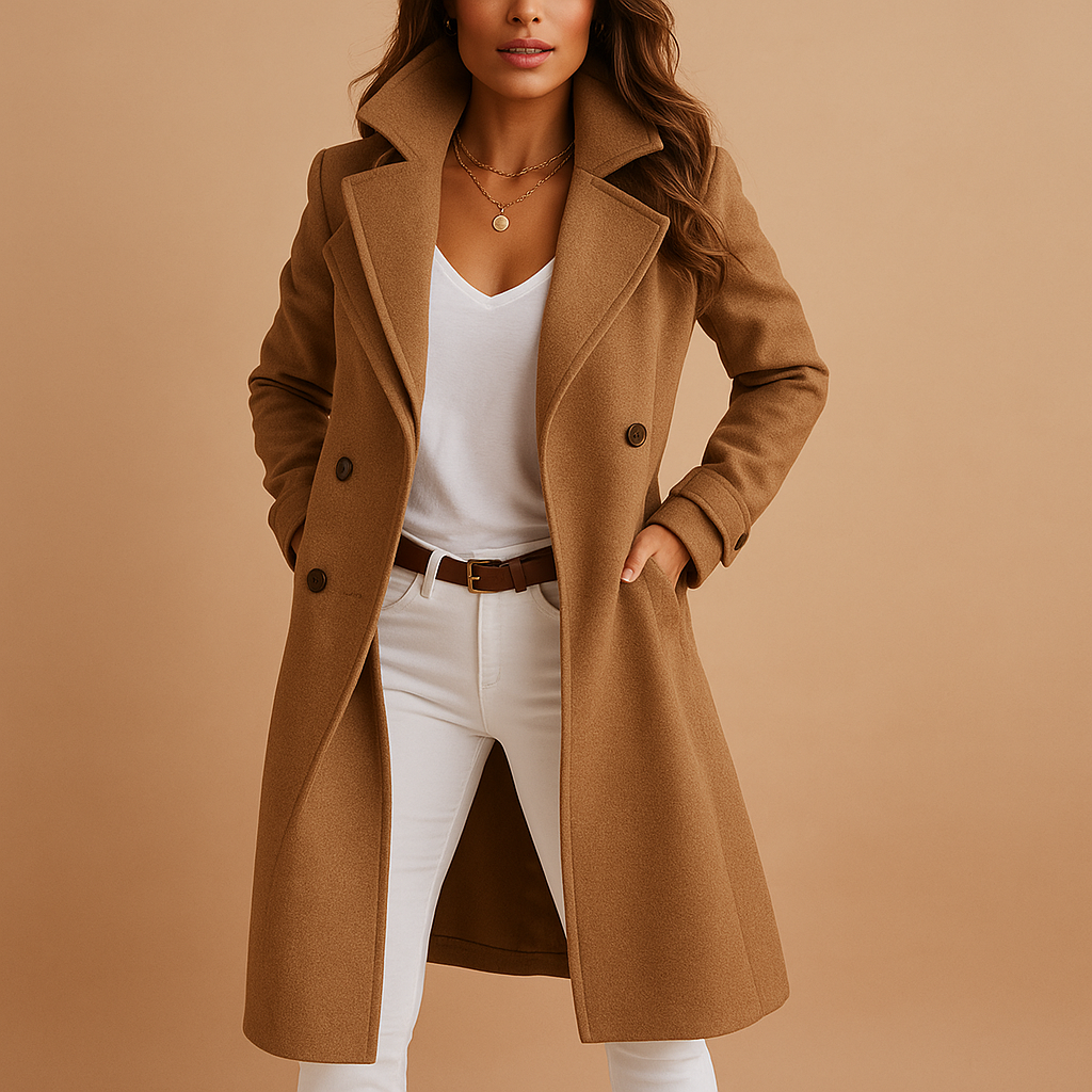 Lange jas dames – Elegante damesjas met knopen en klassieke kraag