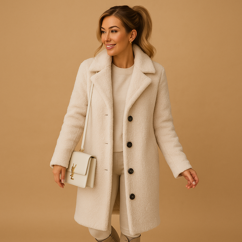 Lange teddy jas dames – Beige jas met zachte voering en comfortabele pasvorm