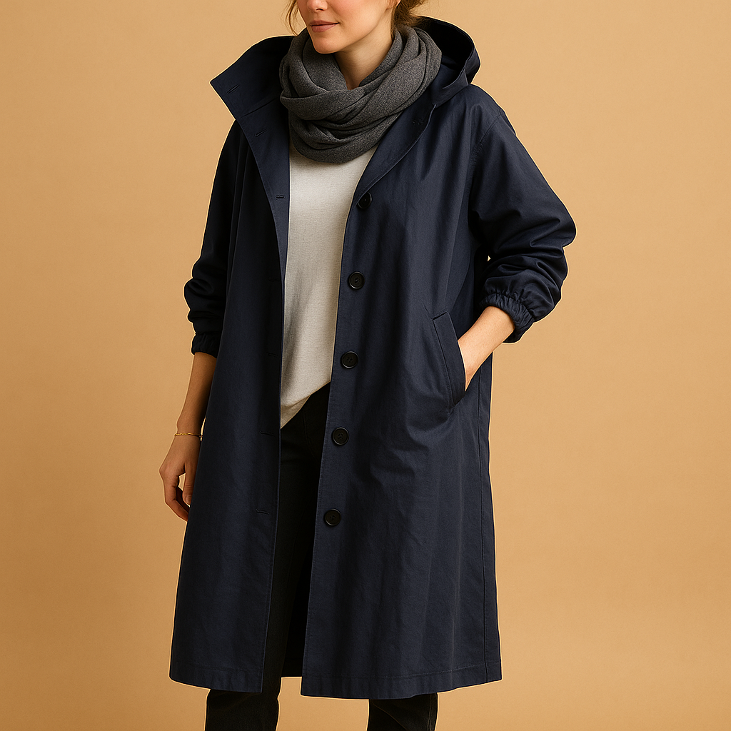 Lange regenjas dames – Waterdichte jas met capuchon en ceintuur