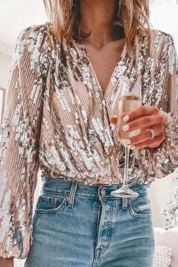 LIVIA | Glitter Glamour Top met Lange Mouwen – Stralend & Stijlvol
