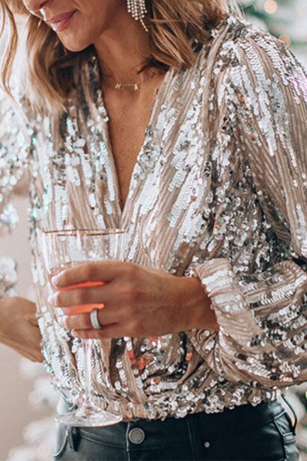 LIVIA | Glitter Glamour Top met Lange Mouwen – Stralend & Stijlvol