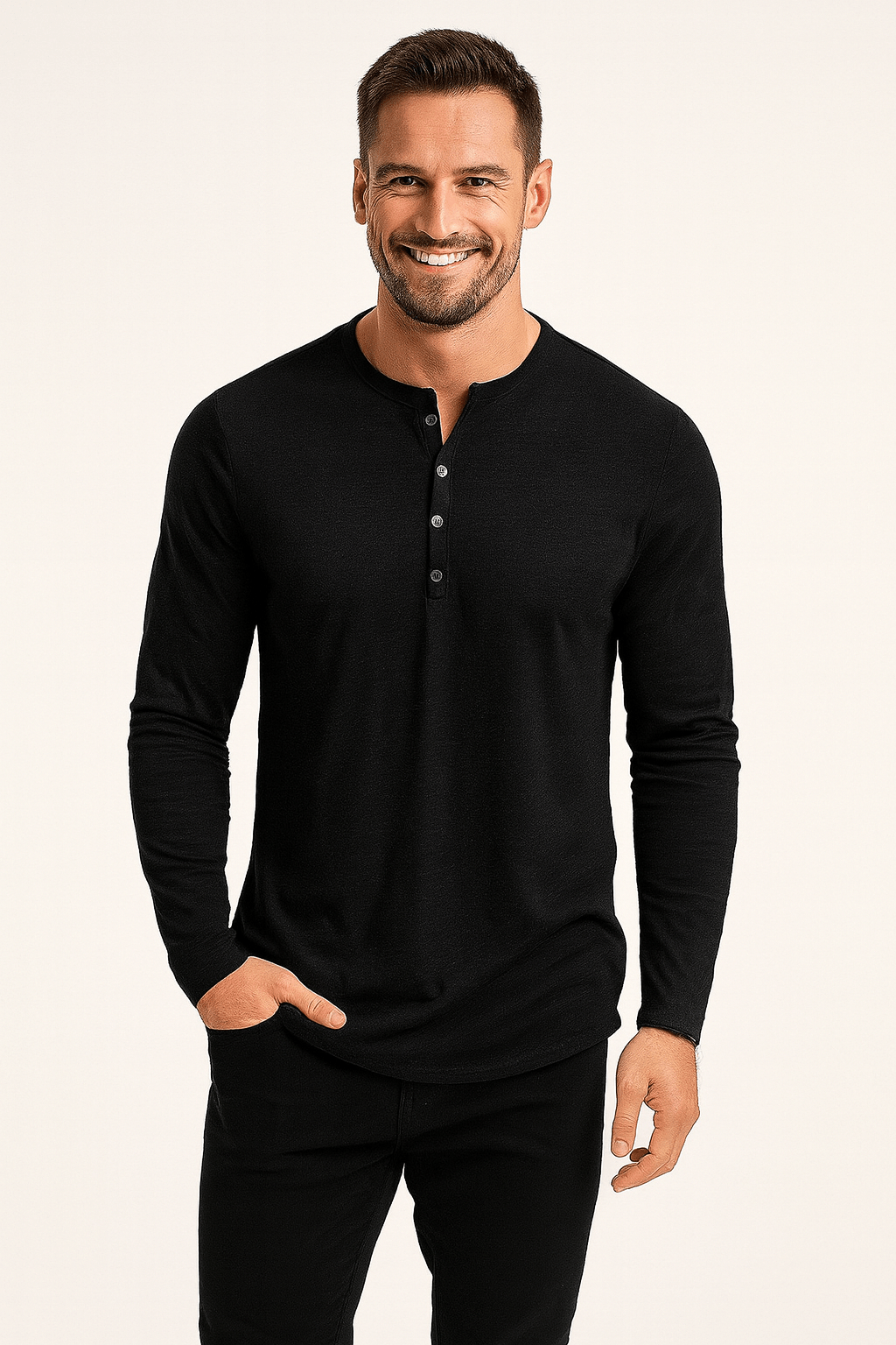 Heren Henley-shirt met lange mouwen – Tijdloos en comfortabel