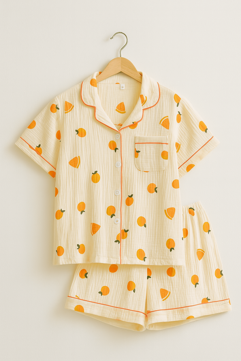 Dames korte pyjama set met fruitprint – zacht en luchtig voor warme nachten