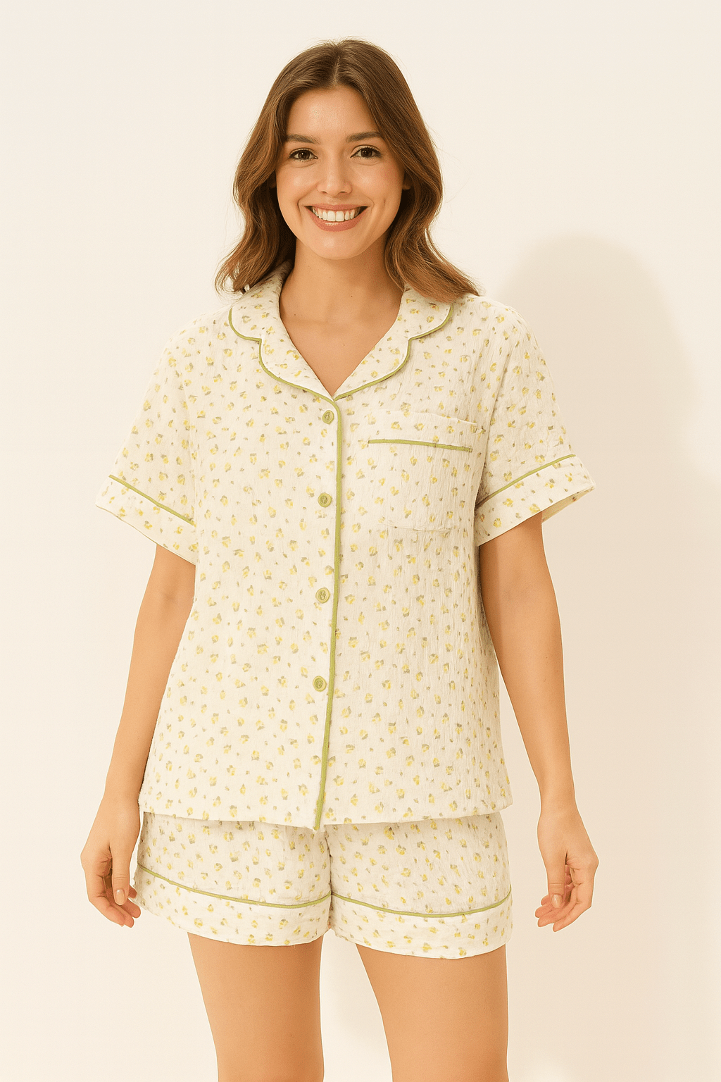 Dames korte pyjama set met fruitprint – zacht en luchtig voor warme nachten