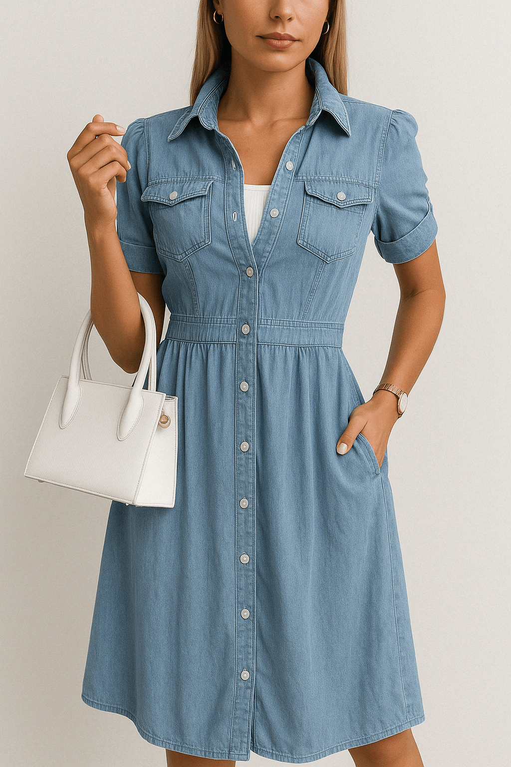 Denim Midi Jurk voor Dames