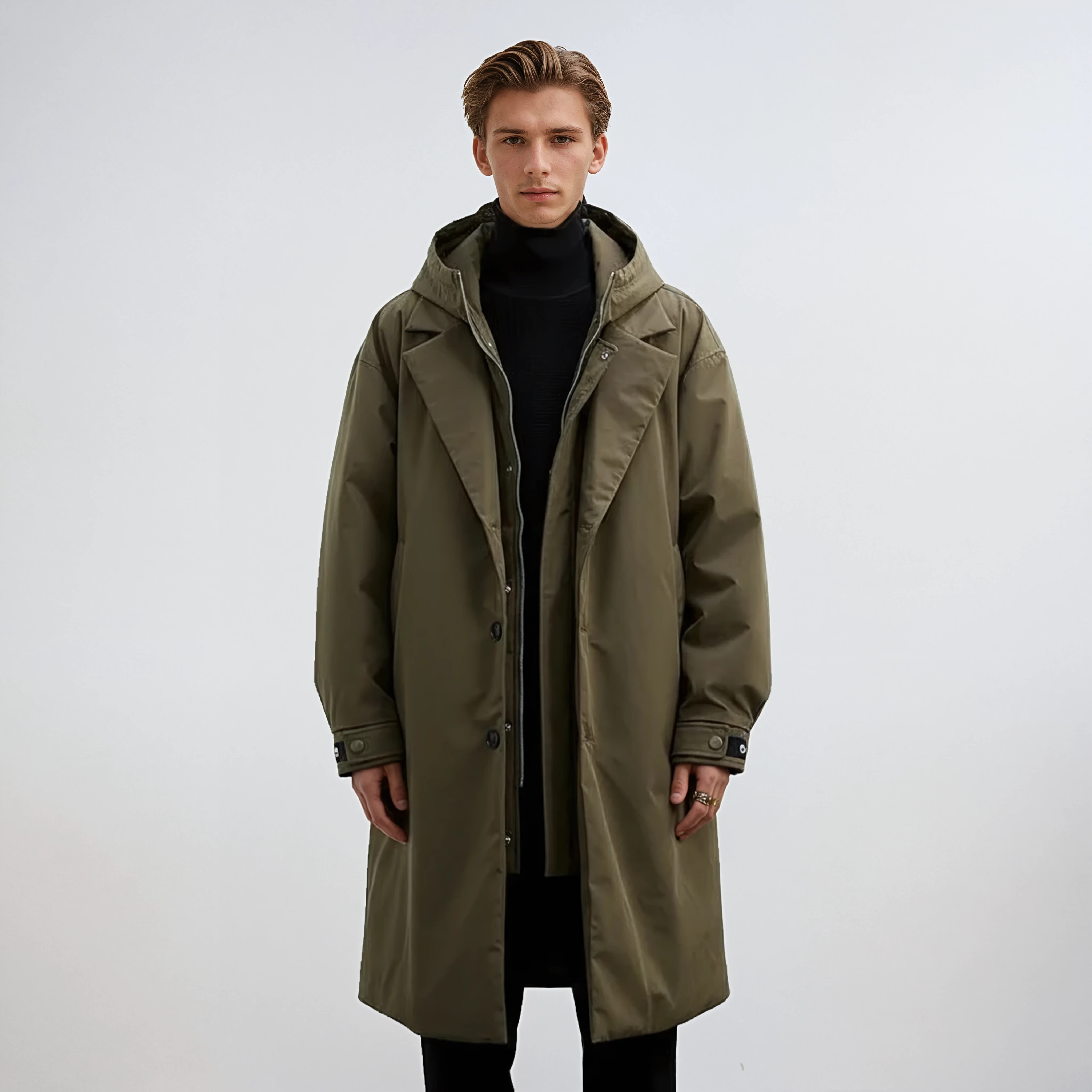 Heren Winterjas - Lange Trenchcoat met Capuchon