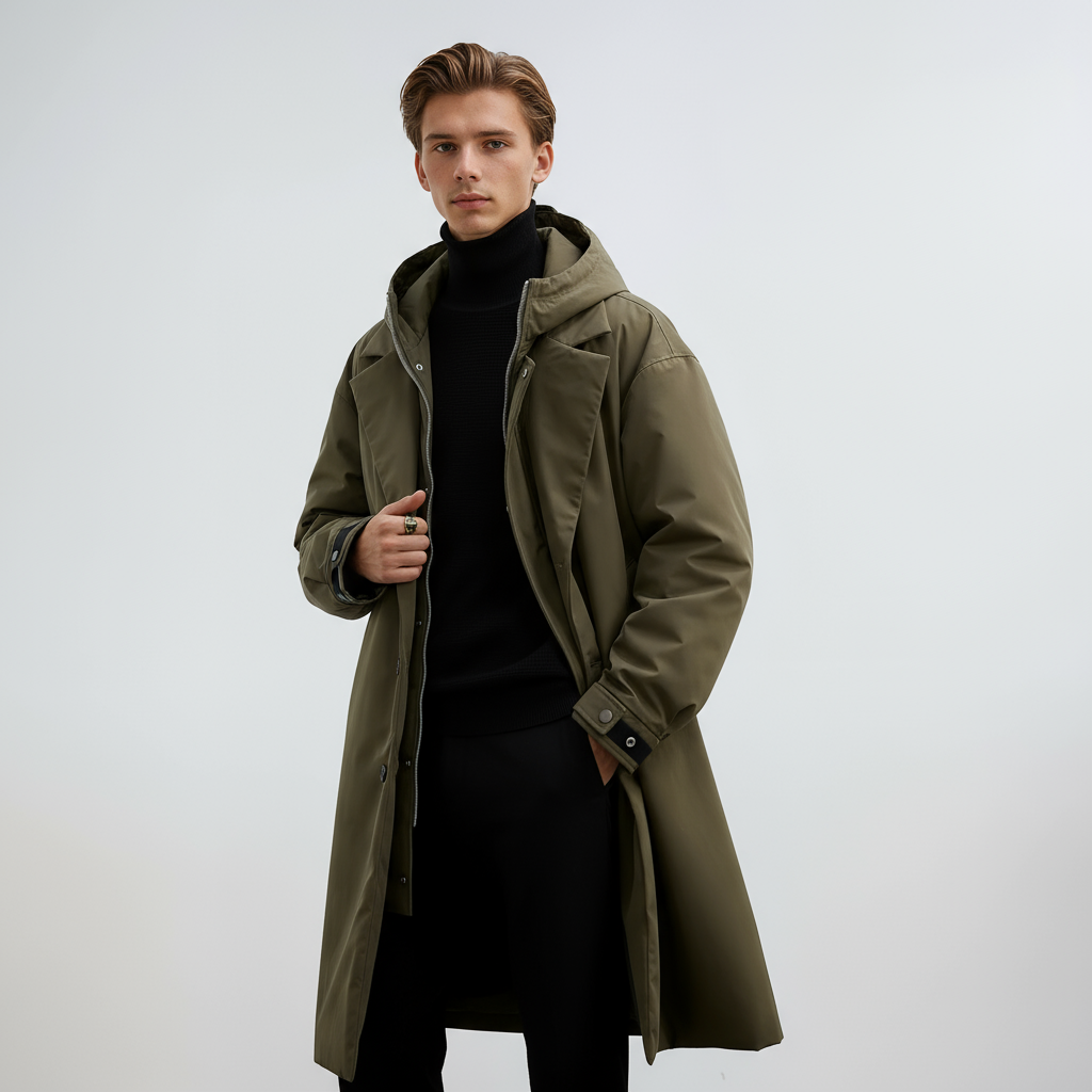 Heren Winterjas - Lange Trenchcoat met Capuchon