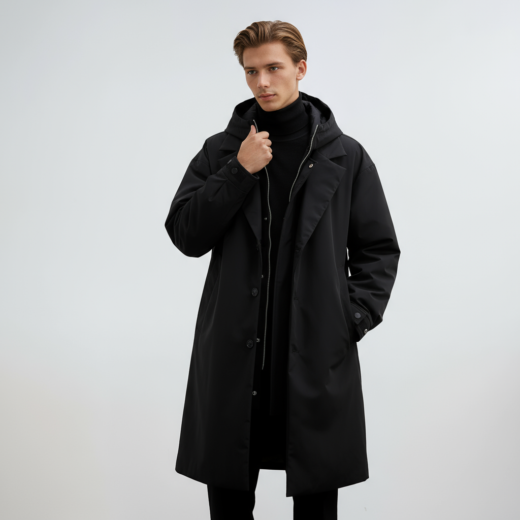 Heren Winterjas - Lange Trenchcoat met Capuchon