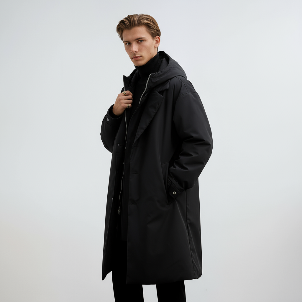 Heren Winterjas - Lange Trenchcoat met Capuchon