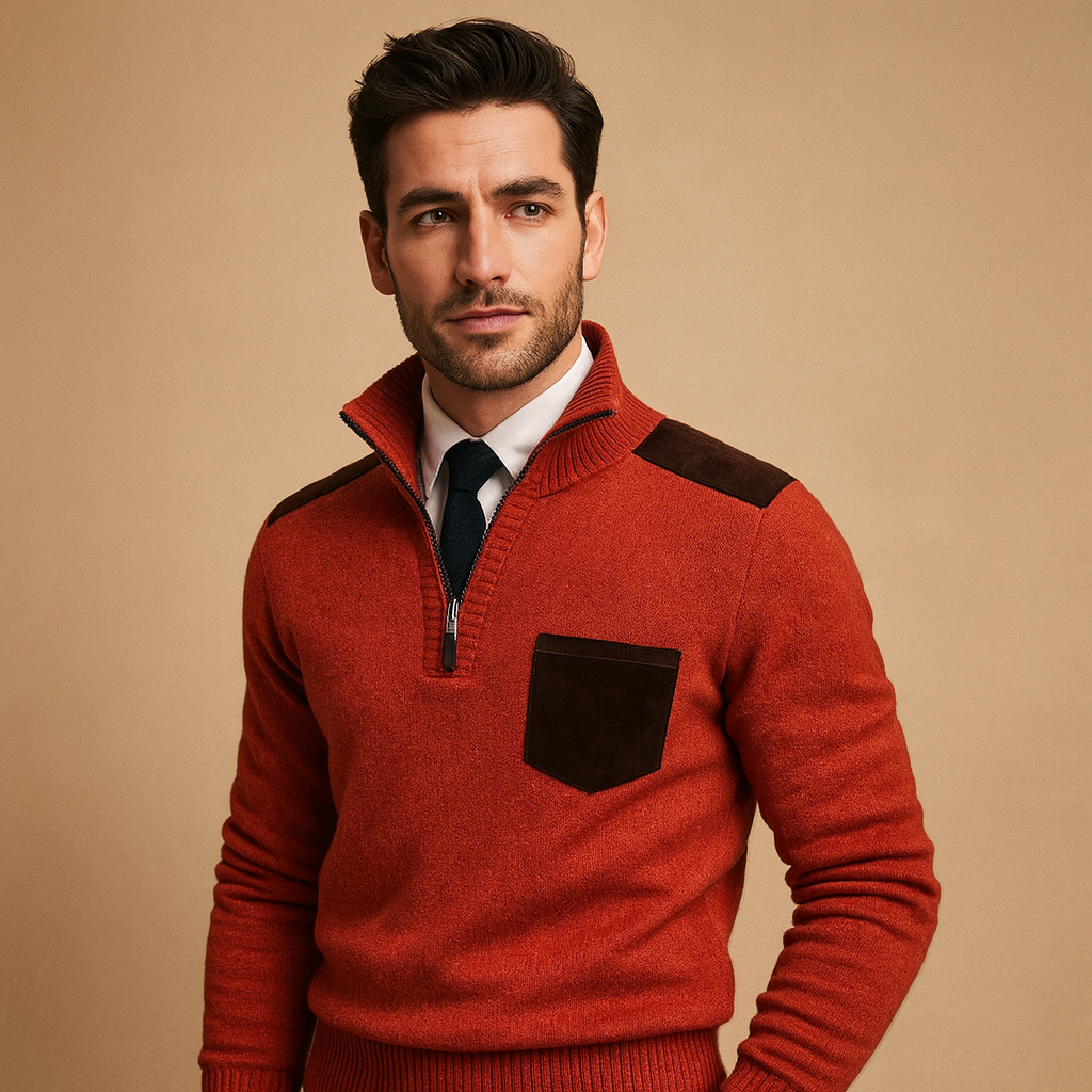 Pullover Heren | Warme Herentrui met Kraag, Halve Rits en Borstzak