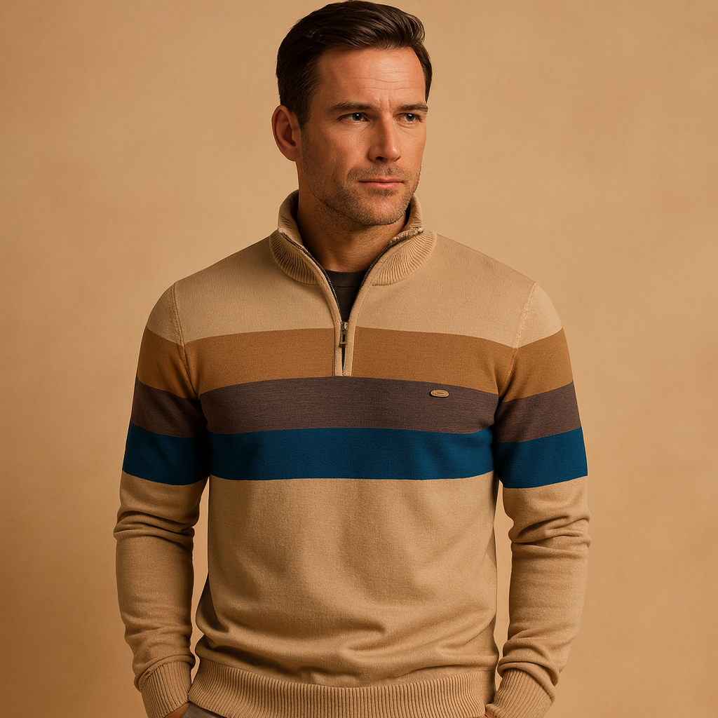 Heren pullover met rits | Retro gestreept design en moderne pasvorm