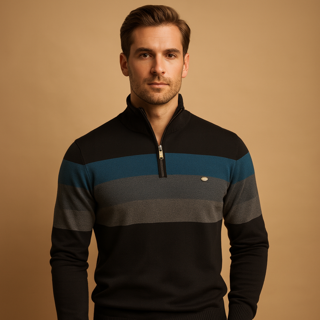 Heren pullover met rits | Retro gestreept design en moderne pasvorm