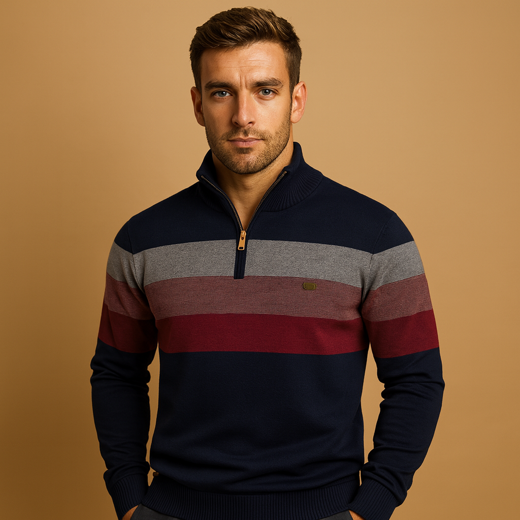 Heren pullover met rits | Retro gestreept design en moderne pasvorm