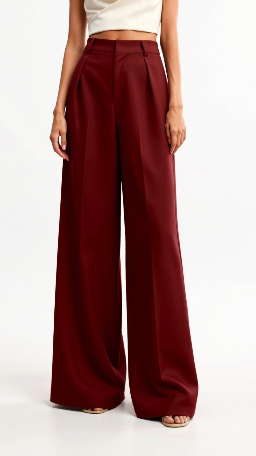 Dames wide-leg pantalon | Hoge taille met plooien en zijzakken