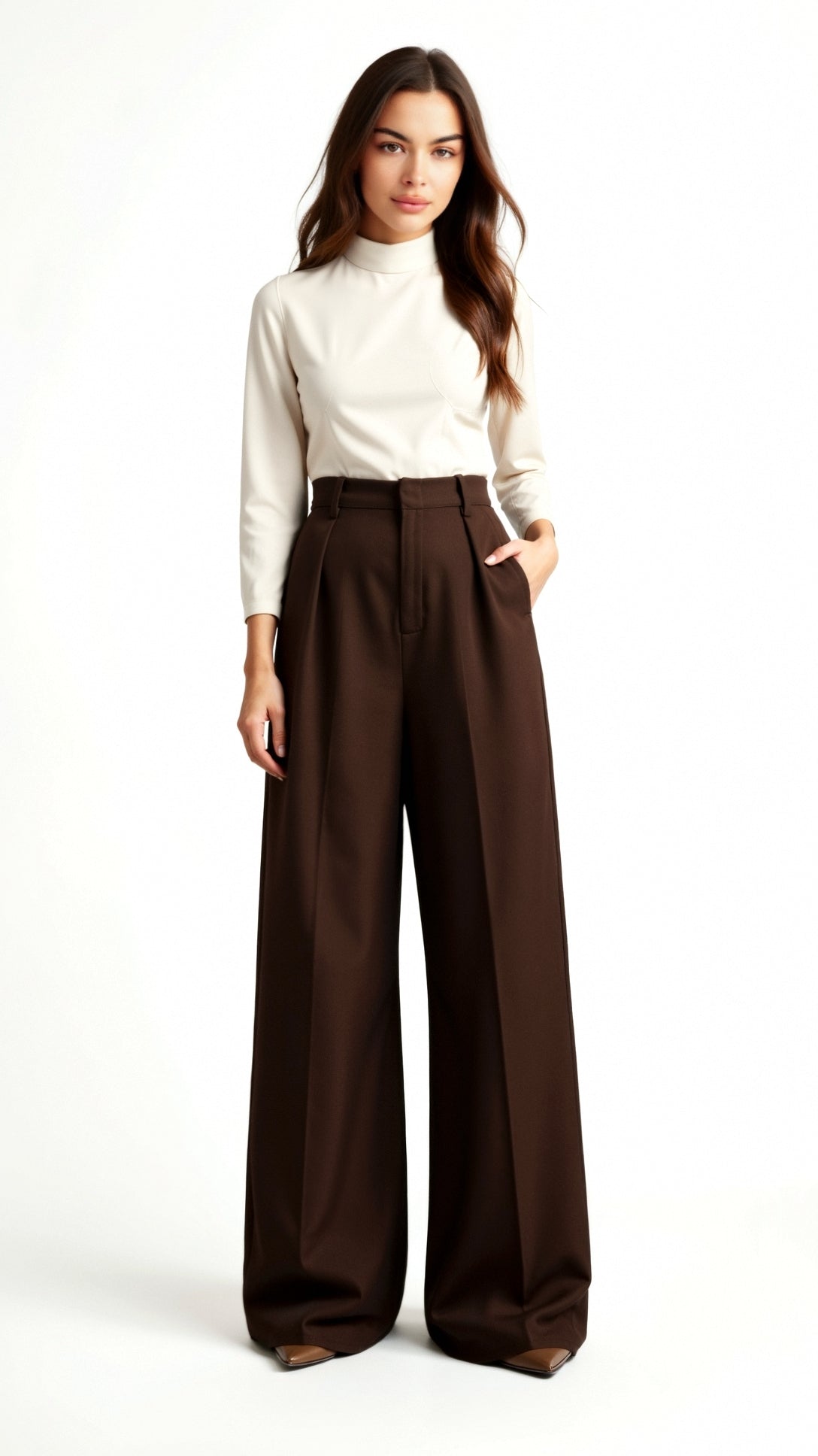 Dames wide-leg pantalon | Hoge taille met plooien en zijzakken