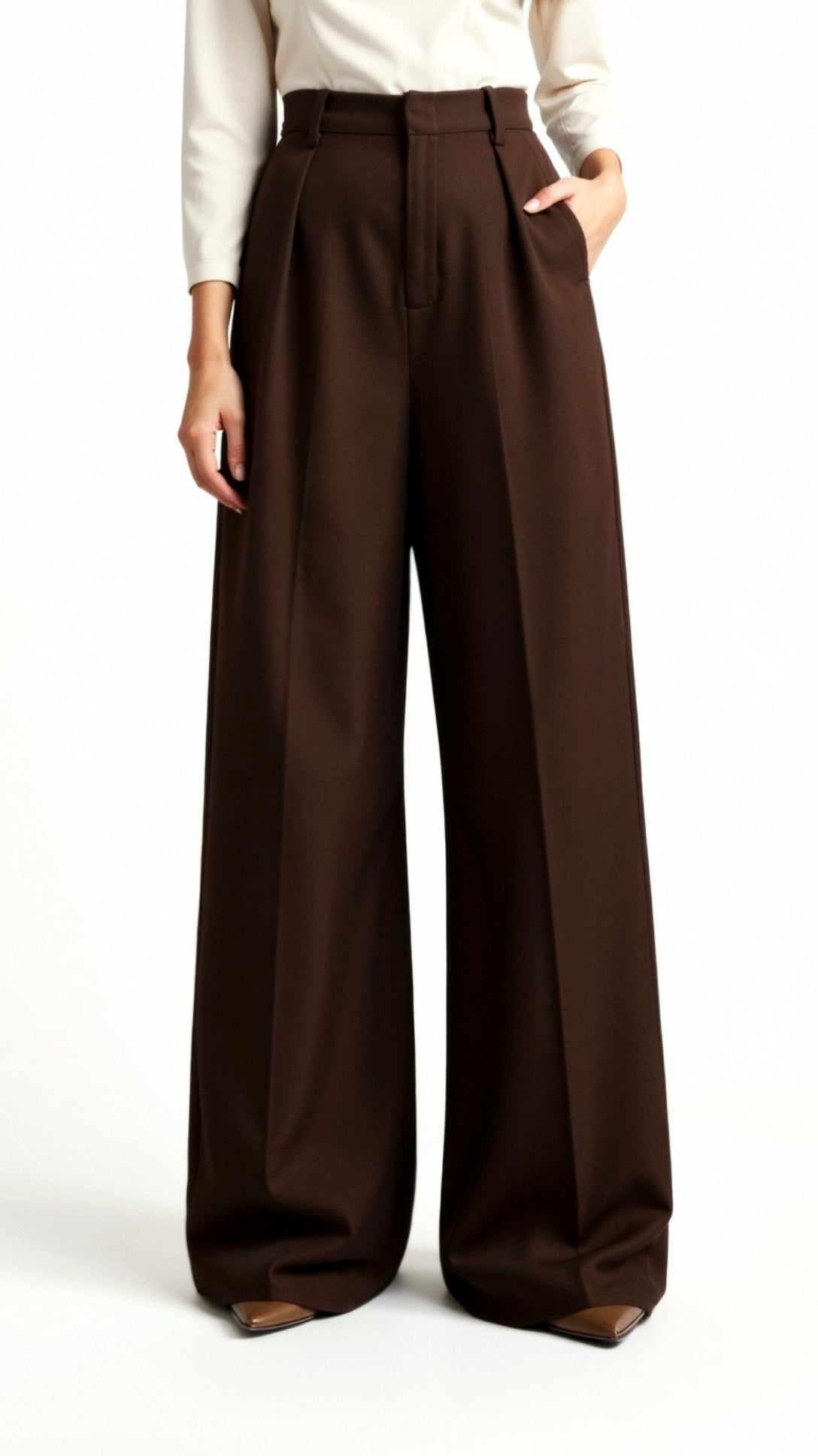 Dames wide-leg pantalon | Hoge taille met plooien en zijzakken