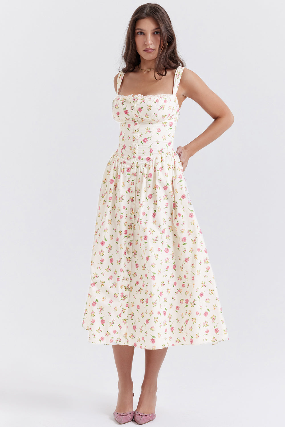 Mode Outlet | Midi Zomerjurk met Bloemenprint – Vrouwelijk & Luchtig