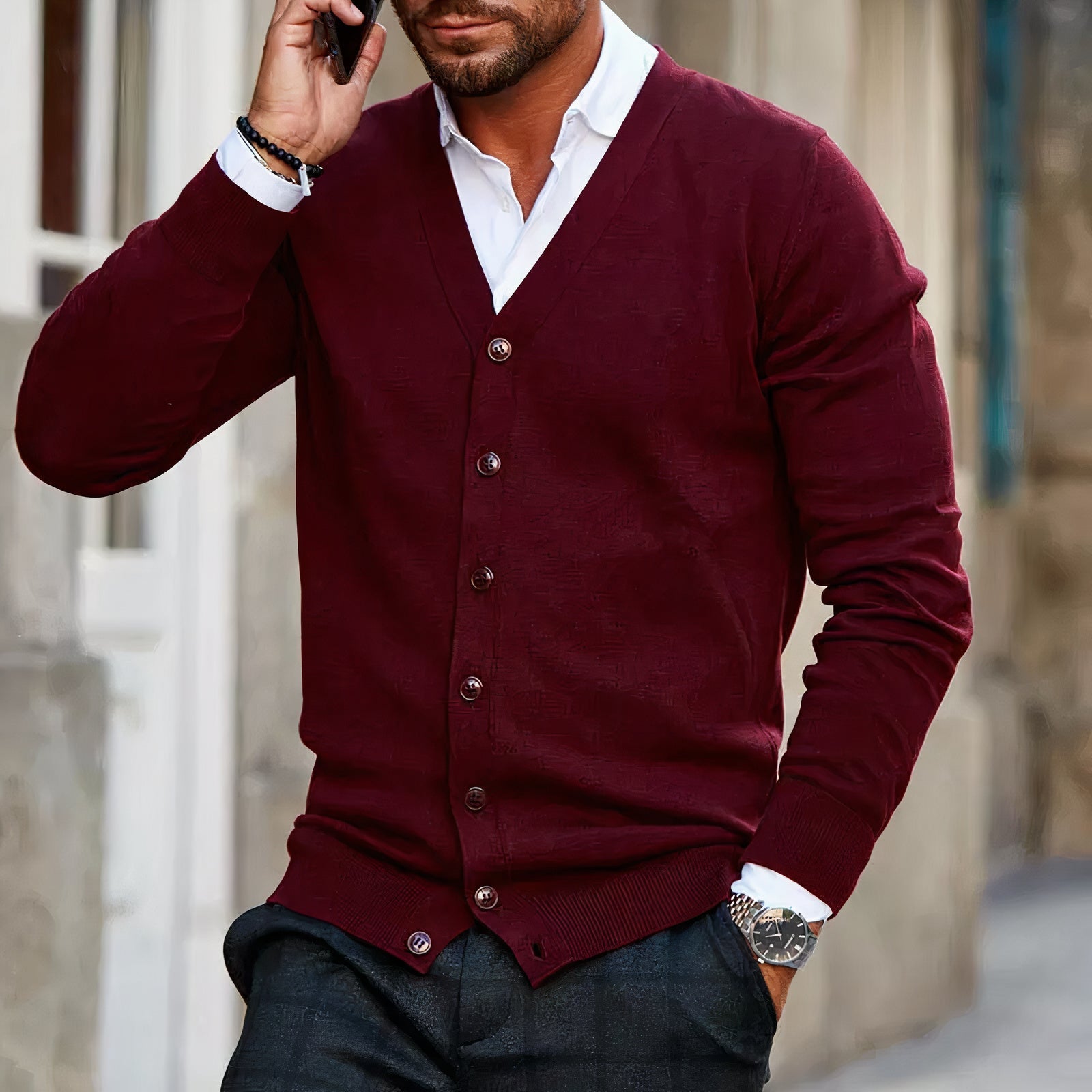 Heren Vest Met Lange Mouwen – V-Hals en Knoopsluiting