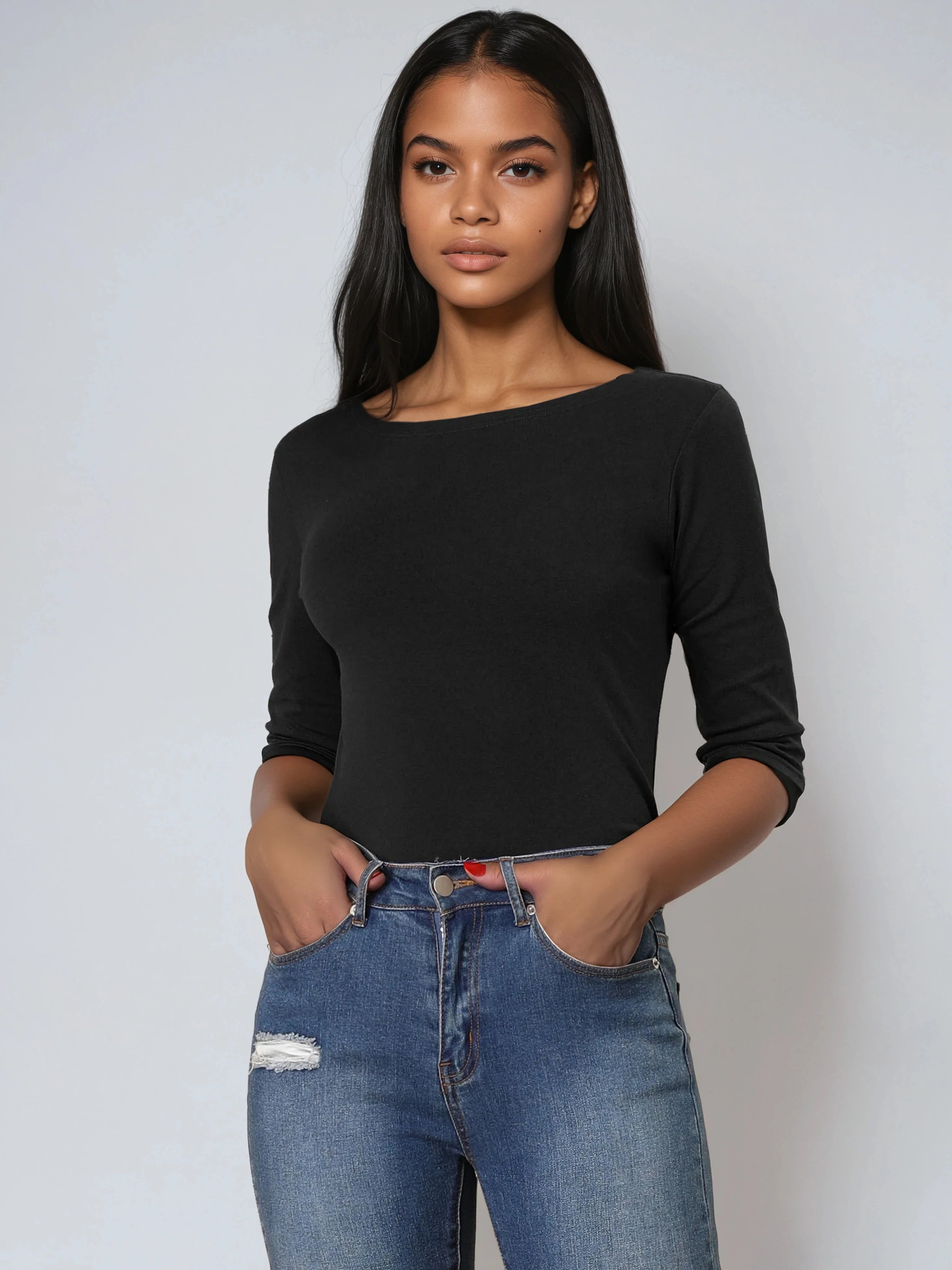 Dames Shirt | Ronde Hals & Driekwart Mouwen