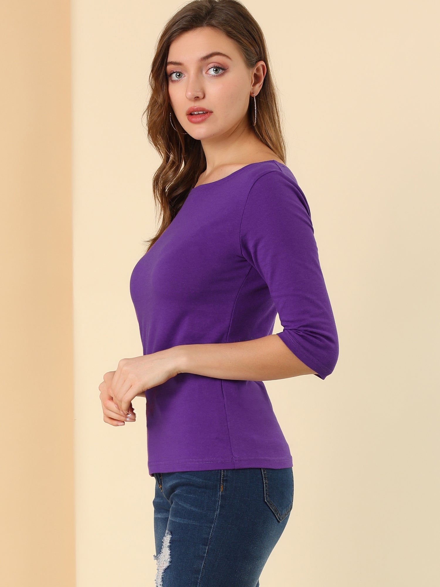 Dames Shirt | Ronde Hals & Driekwart Mouwen