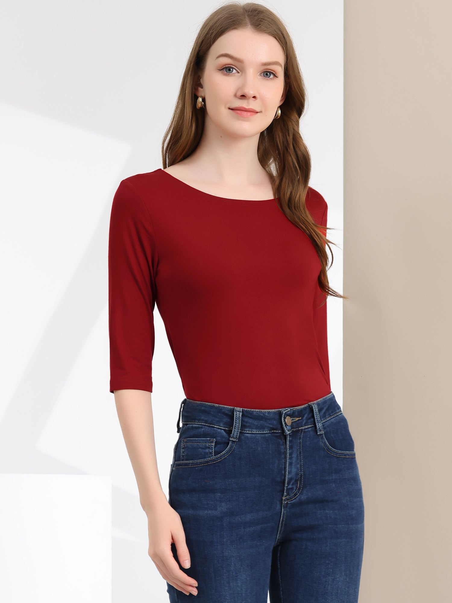 Dames Shirt | Ronde Hals & Driekwart Mouwen