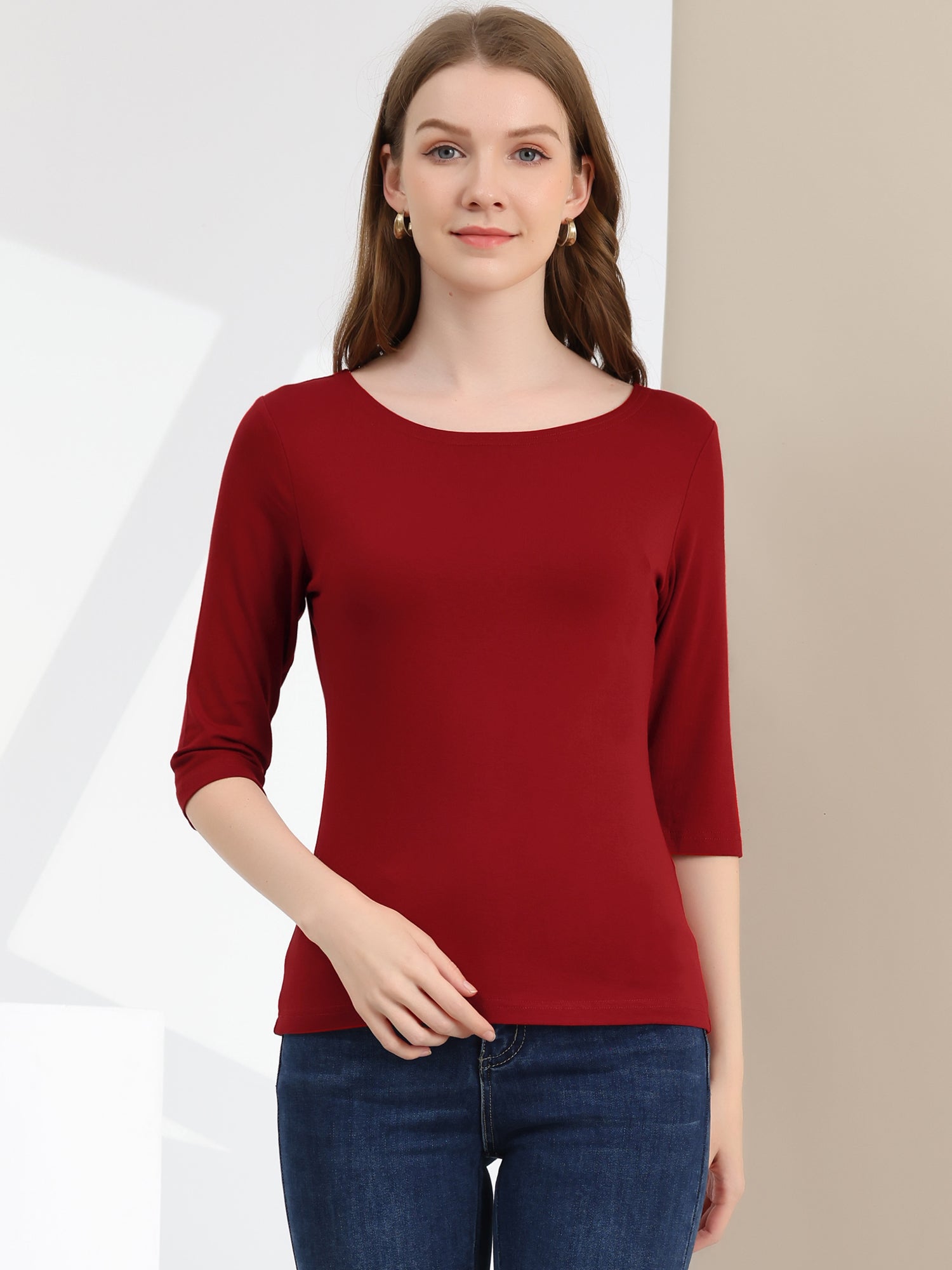 Dames Shirt | Ronde Hals & Driekwart Mouwen