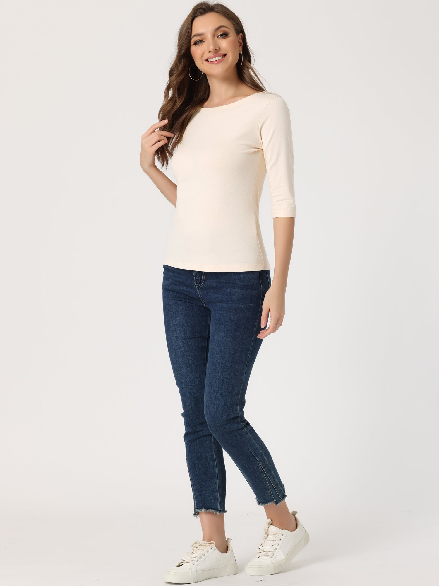 Dames Shirt | Ronde Hals & Driekwart Mouwen