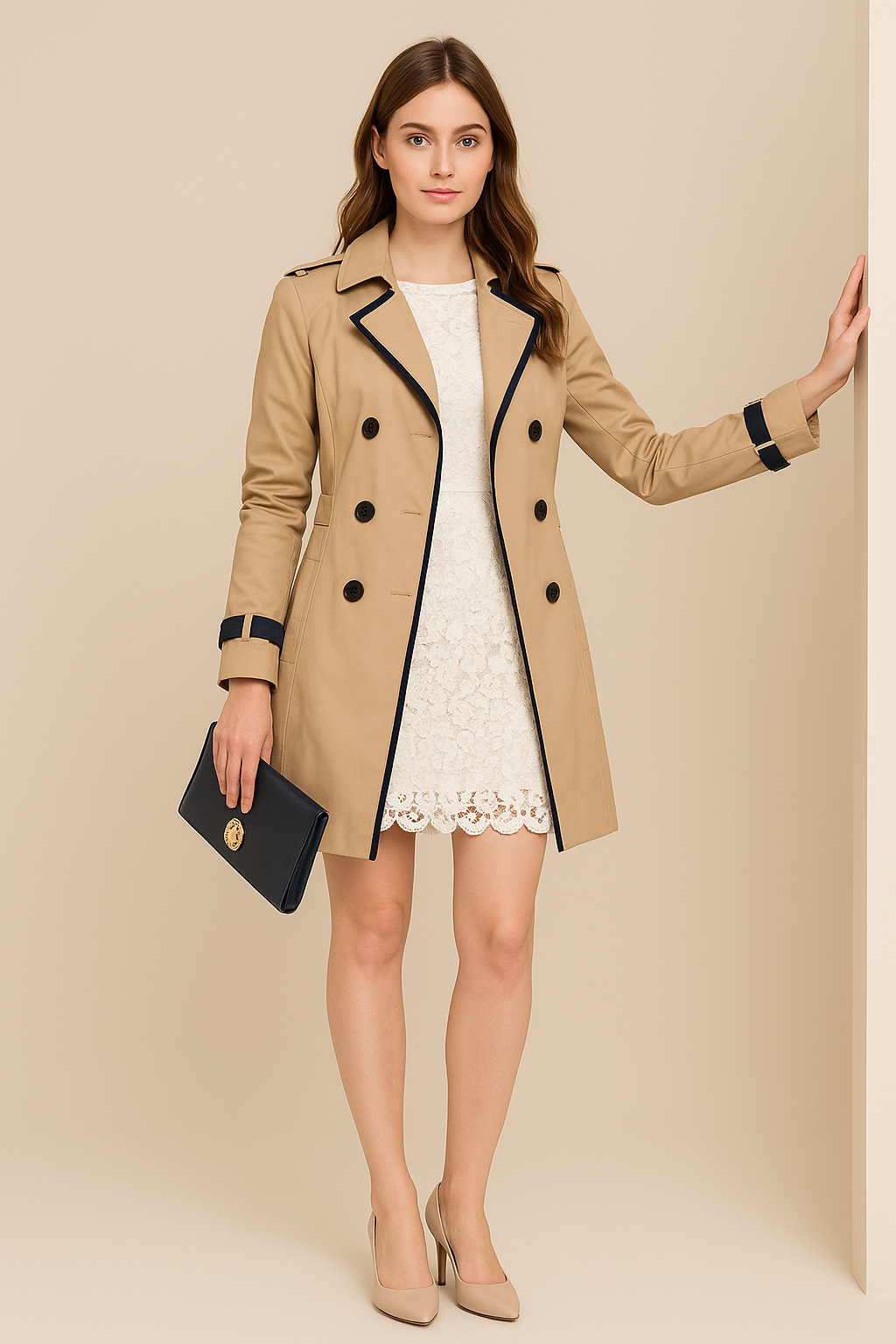 Dames trenchcoat | Dubbel­rij knopen en ceintuur voor een elegante pasvorm